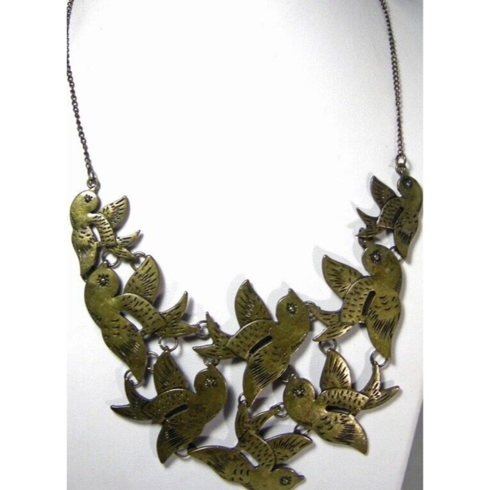 Brass Bird Bib Necklace VTG Granny Core Boho Core No Sig 70's - Picture 2 of 6
